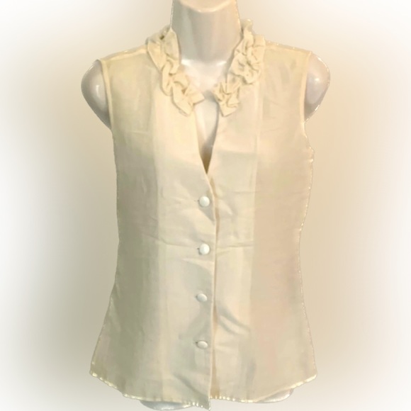 Women’s 2 XS Ivory Cream frilly Ruffle Sleeveless Doncaster career blouse Top - Picture 1 of 5